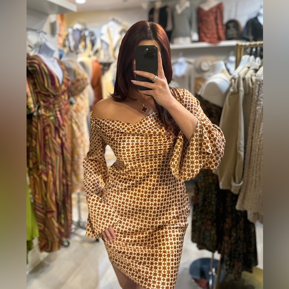 Cowl Neck Long Sleeve Mini Satin Dress - Picture 1 of 6